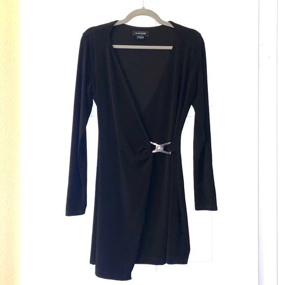 Marciano Black Wrap Mini Dress Long Sleeve Size Medium - Picture 1 of 7